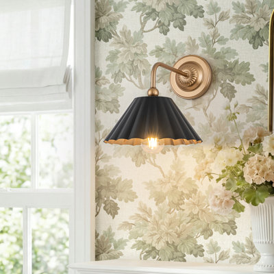 Dimmable Steel Armed Sconce With Pleated Scalloped Shade