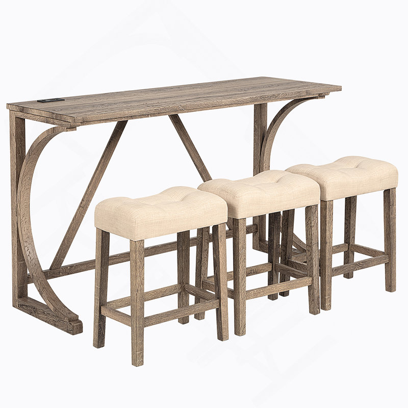 Ensemble de table de salle à manger 4 pièces, Brun, Brun