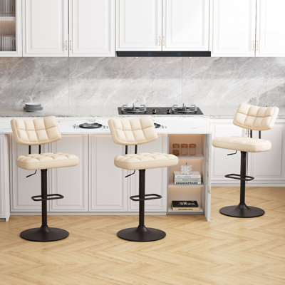 Tabourets de bar pivotants à hauteur réglable avec repose-pieds et dossier incurvé à coussin épais (ensemble de 3)