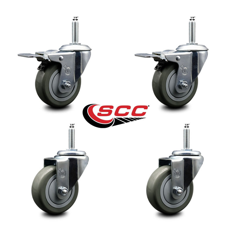 Poly Swivel 5/8 Inch Threaded Stem Caster Set 2 Total Lock Brakes