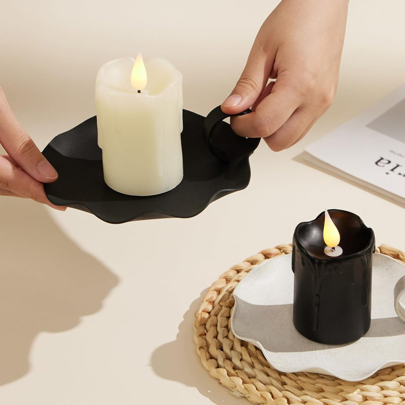 Bougeoir 5,5 pouces en métal noir avec plaque décorative