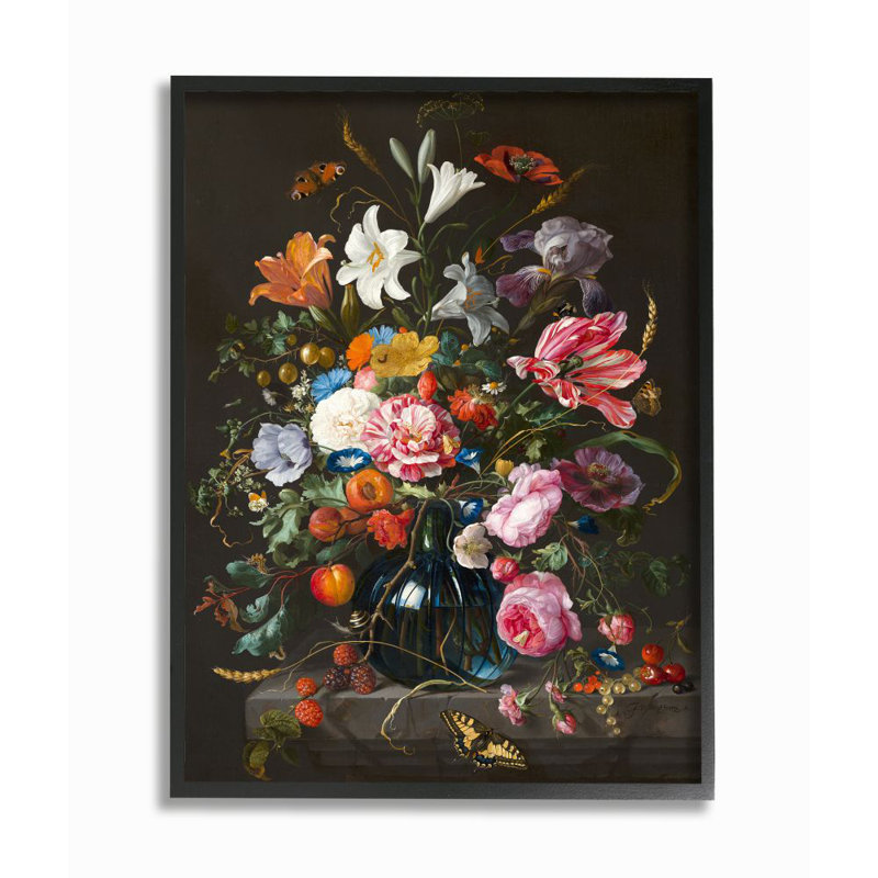 Élégant bouquet de fleurs et détails de fruits par Ziwei Li - impression, H 30 po x l 24 po x 1,5 po, Cadre noir