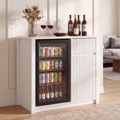 Mini Fridge Cabinet With Power Outlet,39.4"w Coffee Bar Cabinet With Fridge Space,buffet Sideboard With Wine Rack And Storage Shelves,liquor Cabinet For Kitchen,dining Room,white
