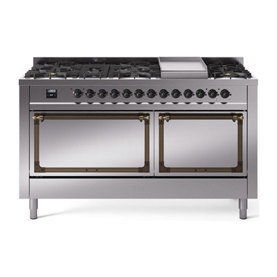 Cuisinière à double combustible ILVE Nostalgie II Series 60 po avec 9 brûleurs scellés et plaque de cuisson (gaz naturel, porte pleine)