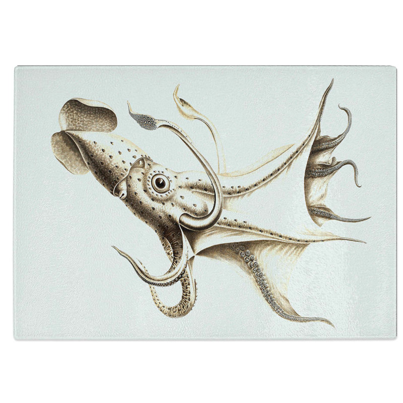 Tempered Glass Cockeyed Squid Chopping Board, 28.5 cm W x 20 cm L