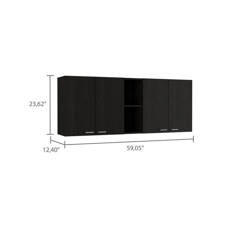 Stylish Wall Cabinet with Double Doors and Multiple Shelves for Organized Storage and Display, Black