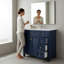 Meuble-lavabo bleu 36 po avec lavabo en céramique, tiroirs à fermeture en douceur et structure en bois massif
