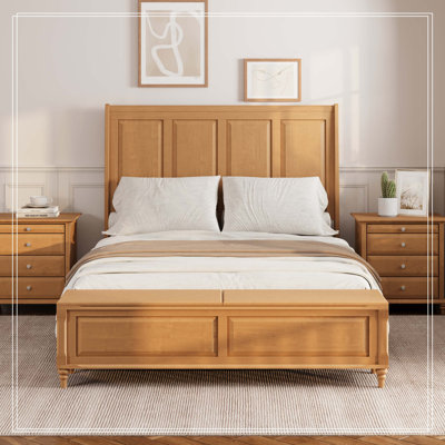Queen Bed Frame with Tall Headboard and Storage Bench,Soild Wood Sleigh Bed with 64" Storage Chest,No Box Spring Needed, Natural