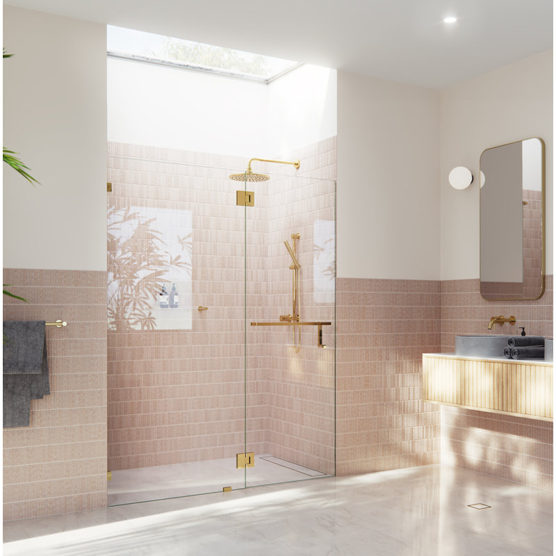 60" W x 78" H Pivot Frameless Shower Door, Polished Brass