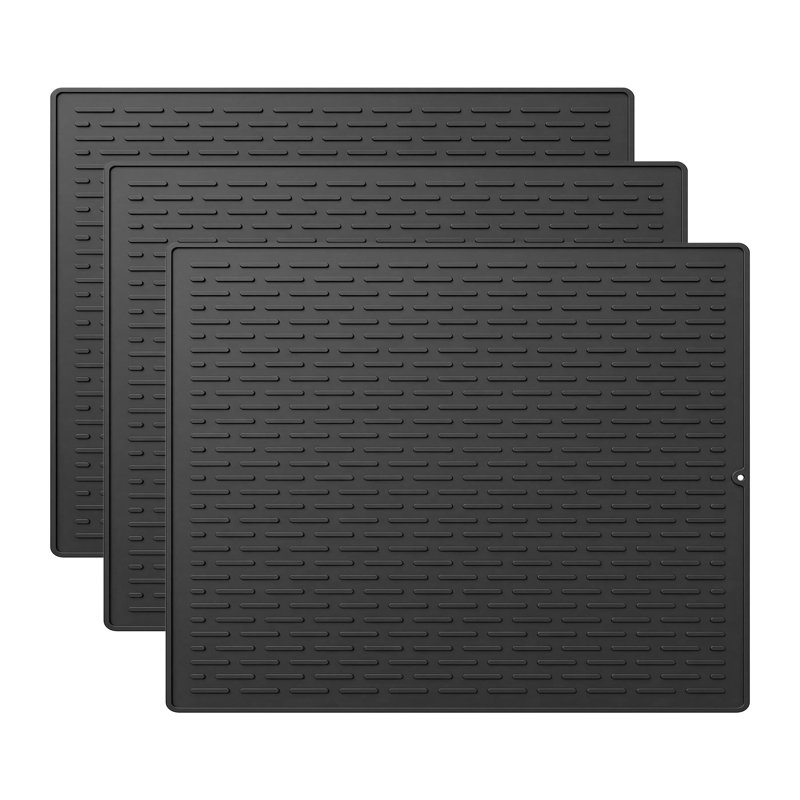 Tapis de cuisine en silicone à séchage rapide pour vaisselle 3 pièces, Noir