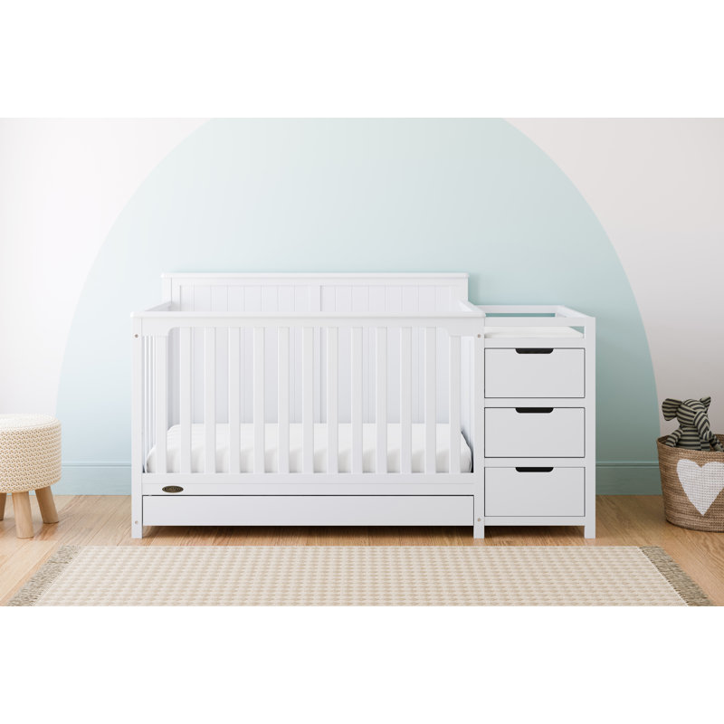 Lit de bébé convertible et table à langer avec rangement Hadley 5-en-1, Blanc, Lit à barreaux