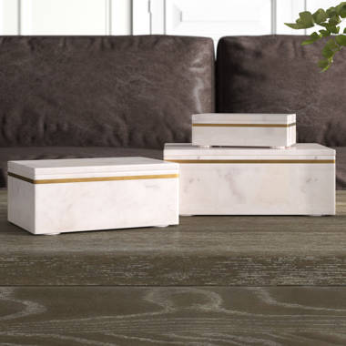 Rhodes White Marble Wood Decorative Box