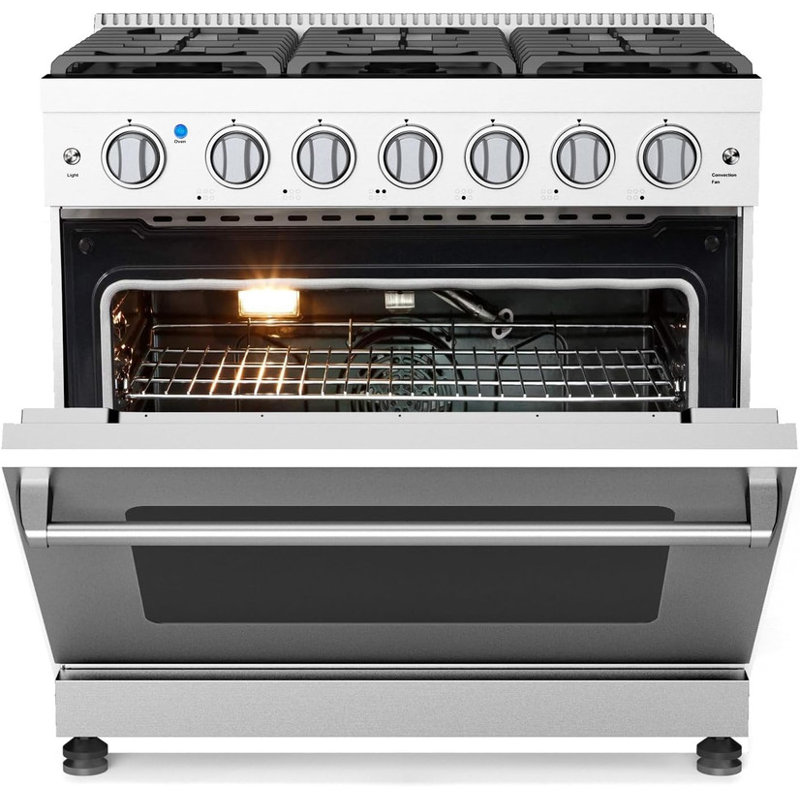 Cuisinière à gaz 36 po avec 6 brûleurs scellés et four à convection de 6,0 pieds cubes, acier inoxydable