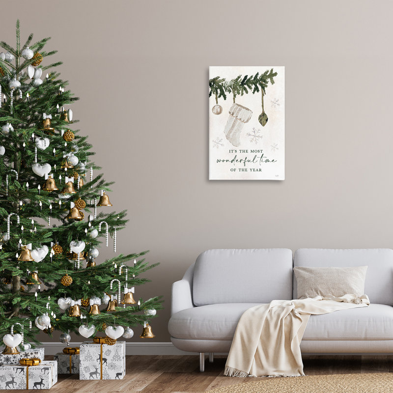 Art mural sur toile Festing Hanging Stocking par Lux + Me Designs, H 30 po x l 20 po
