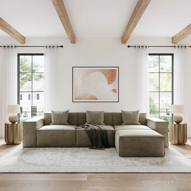 Barrett 115.75" Modern Oversized Modular Comfy Fabric Sofa for Living Room, L Shaped Sectional Couches with Ottoman