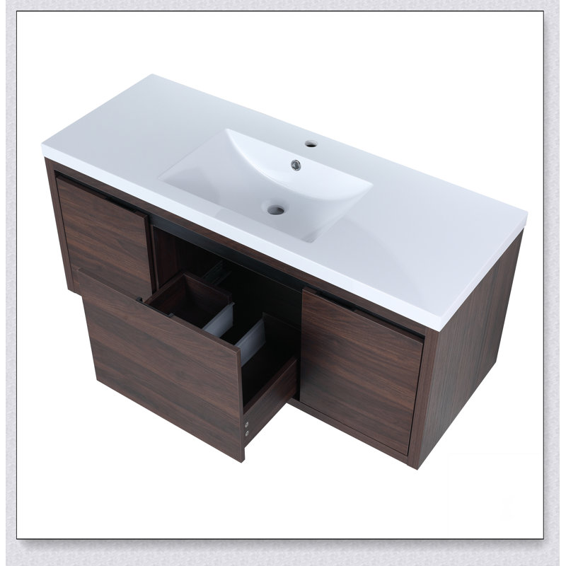 Armoire de salle de bain 48 po avec lavabo, portes à fermeture douce et tiroir, montage flottant, 48 po x 18 po (emballage KD)