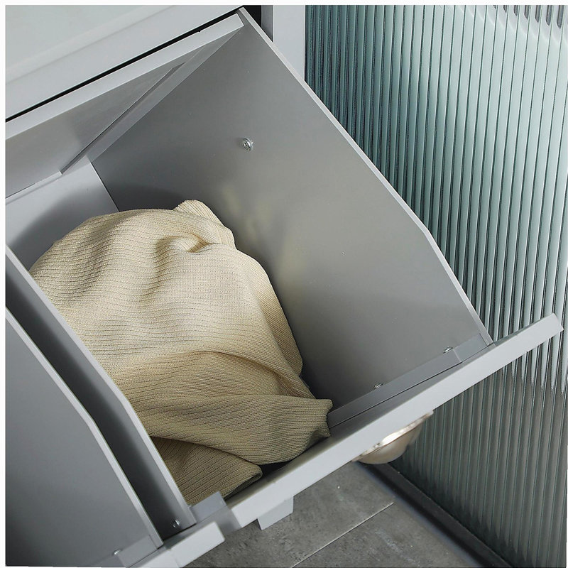 HOMCOM Tilt-Out Laundry Sorter Cabinet, Bathroom Storage Organizer with Two-Compartment Tilt-Out Hamper, Gray