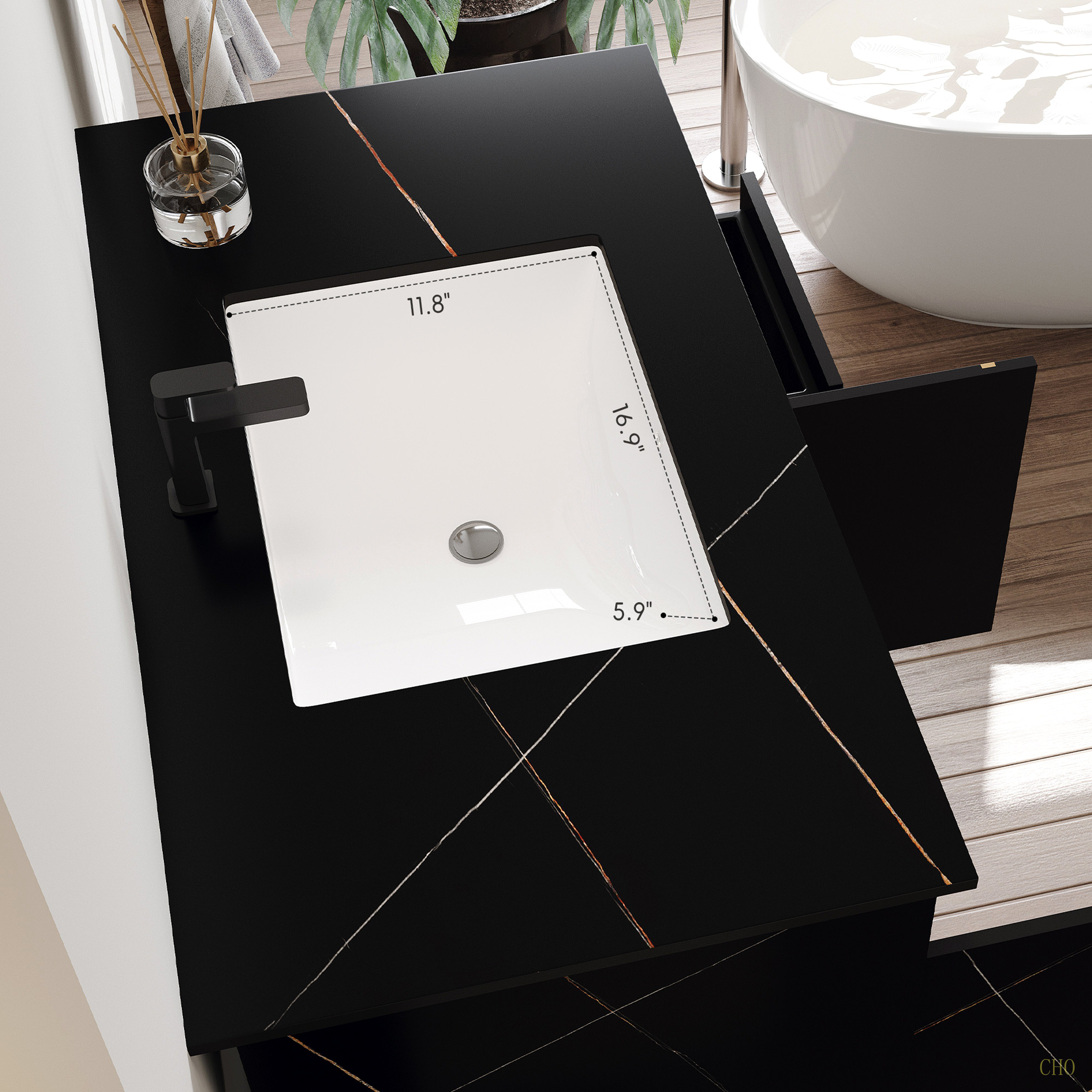 Mercer41 35.4 In Floating Bathroom Vanity With Sink And Faux Marble Top ...
