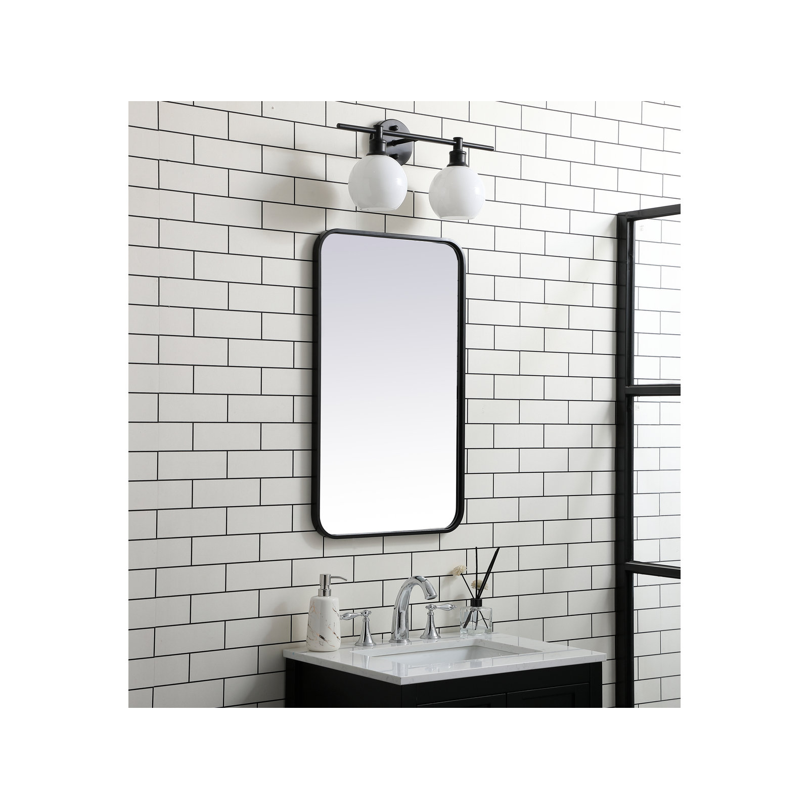 Sabine Metal Rounded Rectangle Wall Mirror, Black, 30" x 18"
