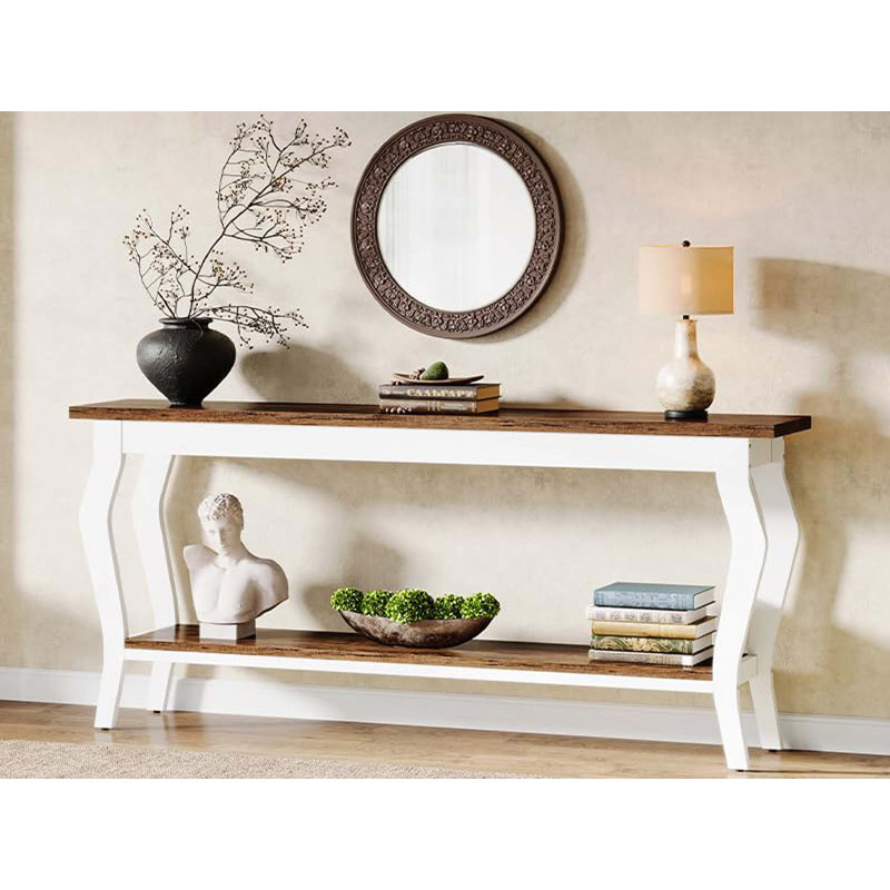 Console rétro de 70,9 po de style français avec canapé très long et 2 tablettes