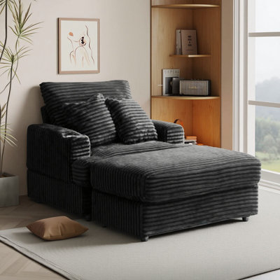 39" Corduroy Spring Upholstered Single Sofa With Ottoman Set