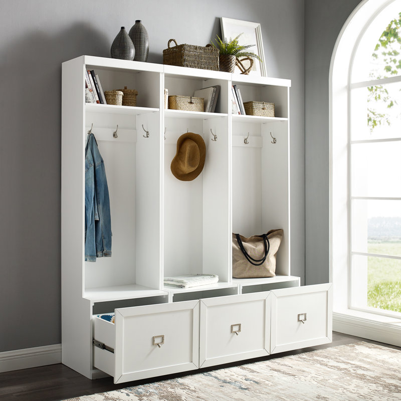 Crestshire 66 " Wide Hall Tree with Drawers and Shoe Storage, White