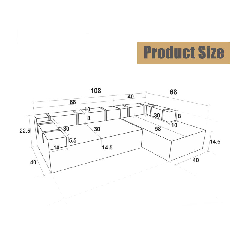 Modular L-shaped Sectional Sofa, Black