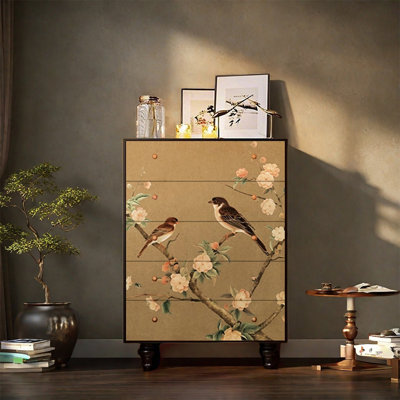 Rustic Pine Five Drawer Storage Cabinet