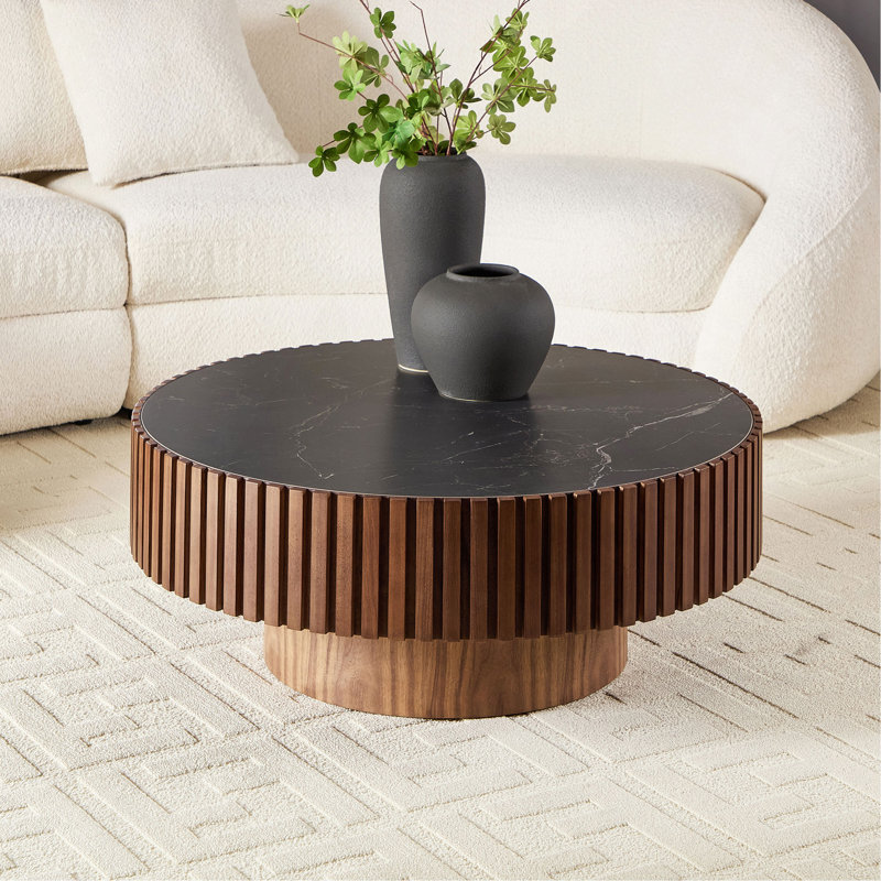 35,43 "Nesting Round Table Modern Drum Table basse Luxury, Noyer