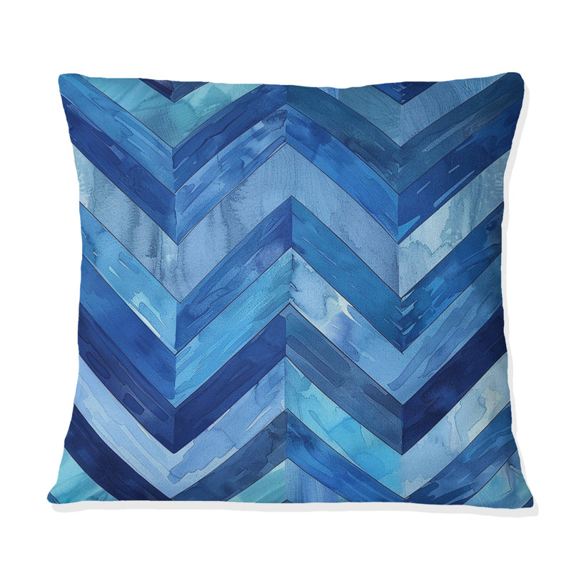 Blue Modern Chevron Charm I - Coussin décoratif moderne, H 18 po x l 18 po