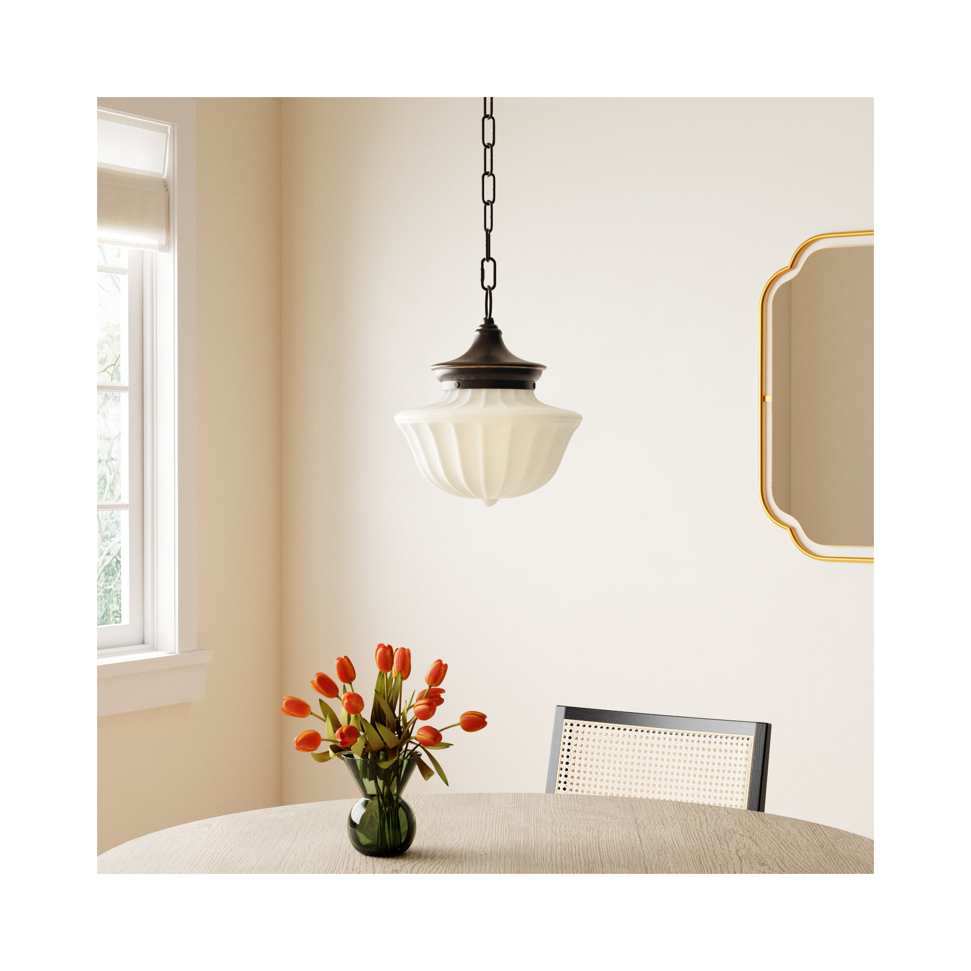 Maisie Single Light Glass Pendant, Old Bronze, 68.75" H x 12" W
