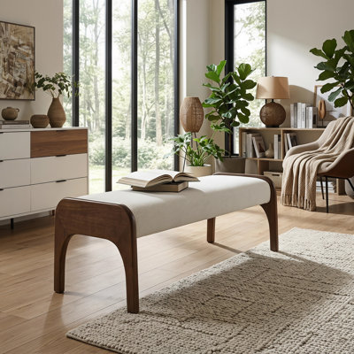 Modern Upholstered Bench for Living Room, Bedroom & Entryway - Mid-Century Design Chenille Storage Bench, Sturdy Solid Wood Legs, Easy Assembly