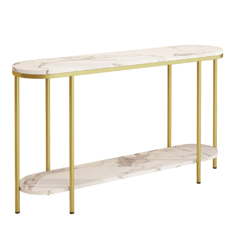 Canapé à 2 niveaux avec plateau ovale en marbre blanc et cadre doré 42,1 po x 11,4 po x 30,5 po, White/Gold