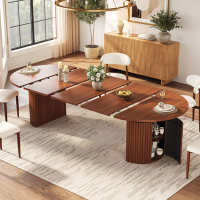 Extendable Dining Table for 4-10 People, 43.3"-94.49" Adjustable Sizes, Dual Storage Cabinets, Modern Farmhouse Wood Grain Finish, Oval Kitchen Table
