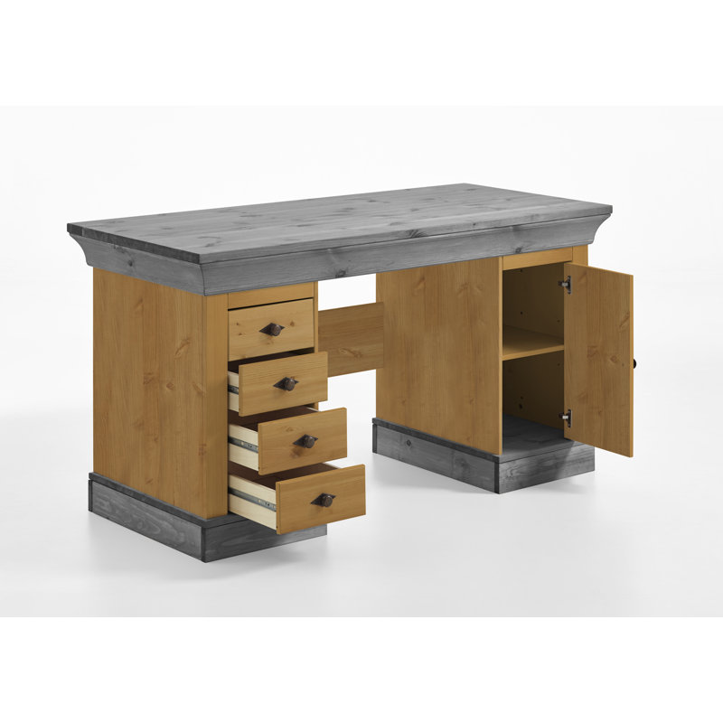 Kelly Solid Wood Executive Desk, Grey/Brown