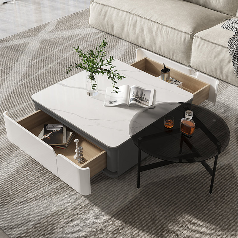 Modern square rock plate coffee table