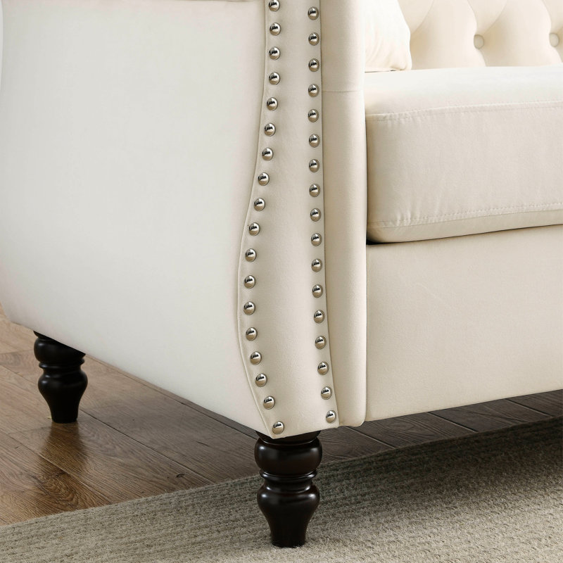 Canapé en velours beige 3 + - Conception classique et dossier doux, Beige