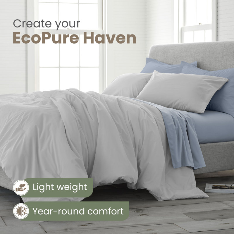 EcoPure Comfort Wash Bedding Collection 100% Cotton Reversible 2 Piece Comforter Set, Gray, King Comforter + 2 Shams