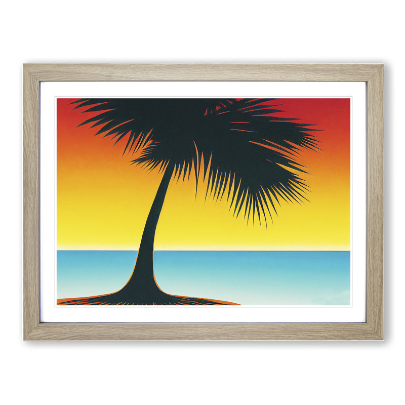 Inspiring Palm Tree - Single Picture Frame Print, 46cm H x 64cm W x 2cm D, Oak