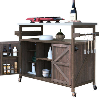 Classic Outdoor Grill Cabinet With Towel Holder & Removable Shelf Kitchen - 4 Lockable Wheels Paper Rack