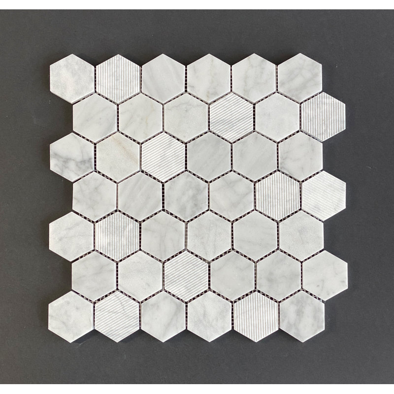 Honeycomb 2" x 2" Honeycomb Mosaic Wall & Floor Tile, Bianco Carrara