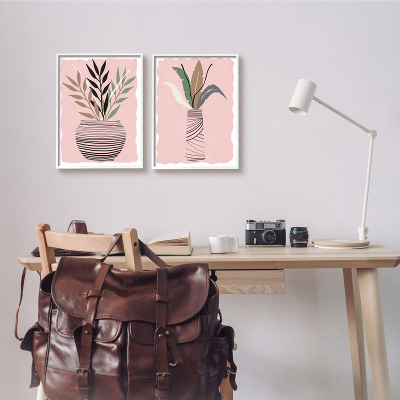 Vase excentrique à feuilles de fougère tropicale Daniela Santiago, H 11 po x l 14 po, Giclée encadrée blanc bord de mer