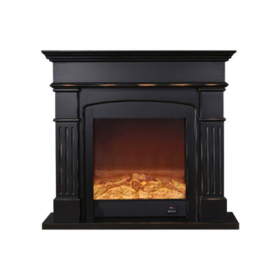 Black Solid Wood Electric Fireplace
