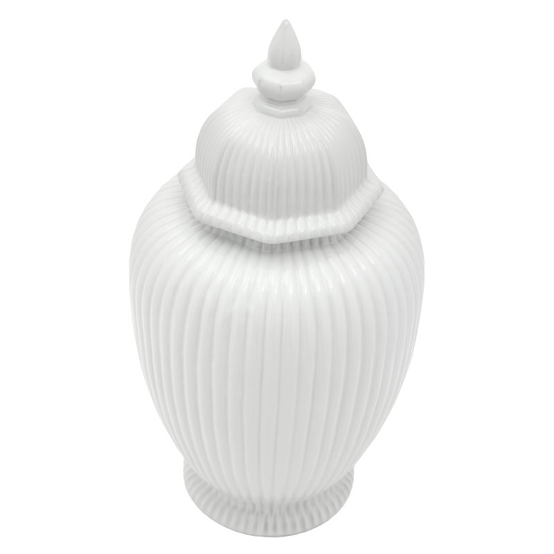 24" Antique White Ridged Temple Jar