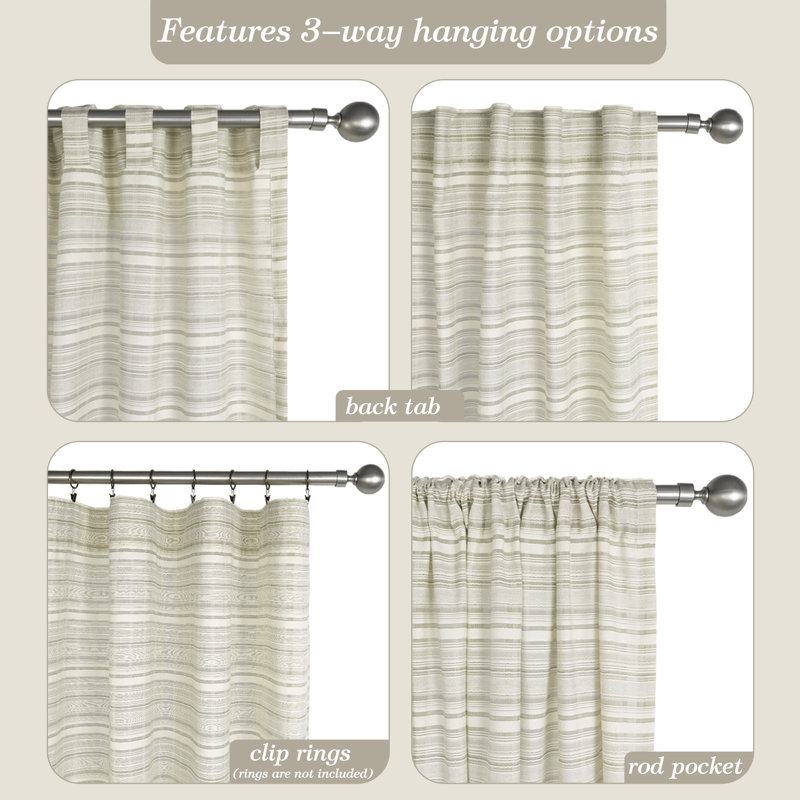 Panneau de rideau semi-diaphane Boho, Khaki, 50" W x 84" L
