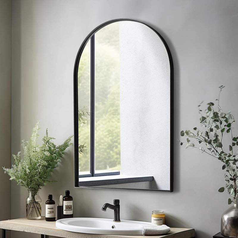 Daryll Arch-Shape Metal Framed Wall Mirror Decorative, Black