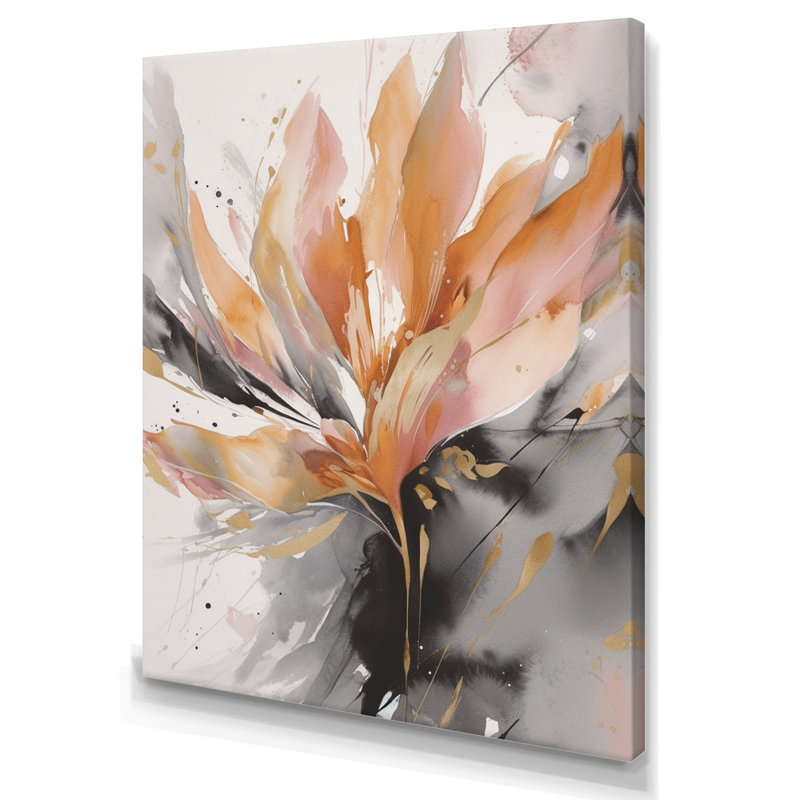 Abstraction de marbre orange et gris hypnotique - art mural abstrait en marbre, H 44 po x l 34 po, Toile tendue, No Frame