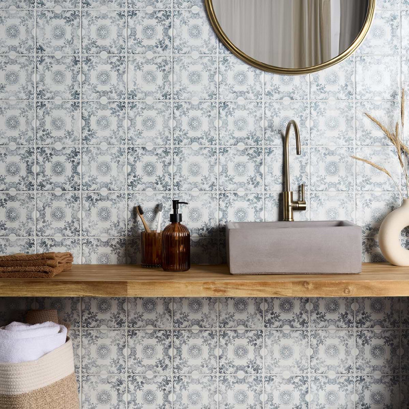Paula Purroy Talia 5x5 Matte Ceramic Tile, Cala Blue