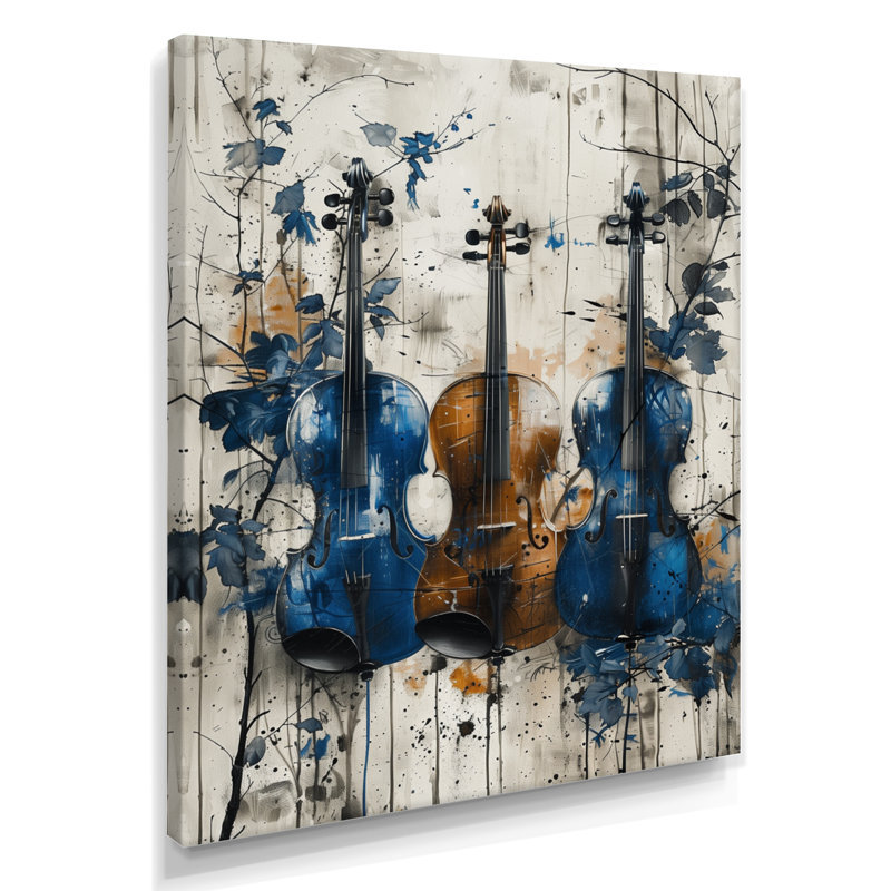 Violons et or bleu, musique, instruments, musique, salon, Toile tendue, H 16 po x l 32 po