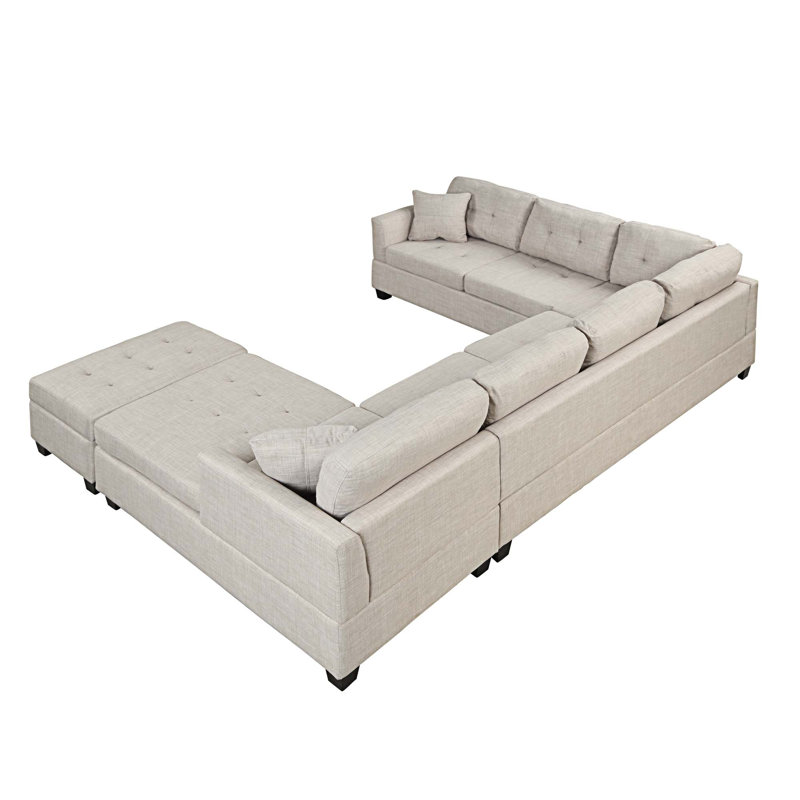 Tegan-Marie Upholstered U-Shaped Sectional Right Hand Facing, Beige Chenille